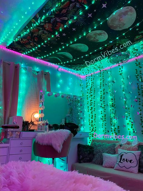 Wall Vines, Indie Bedroom, Neon Bedroom, Hippy Room, Chill Room, Room Tapestry, Makeover Bedroom, Neon Room, Indie Room Decor