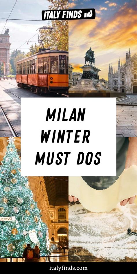 Milan Winter Must Dos: Historic tram ride, statue and Duomo at sunset, Christmas tree at Galleria, pasta making. Milan In December, Milan In January, Italy In Christmas, Milan Christmas, Italy In Winter, Milan Winter, Milan Photo Ideas Winter, Milano Winter, Christmas In Milan