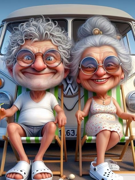 Old Lady Humor, Canvas Art Decor, Wall Decor Crafts, Cute Funny Cartoons, Wall Art Crafts, Old Couples, Bon Weekend, Paint By Number Kits, Vw Bus