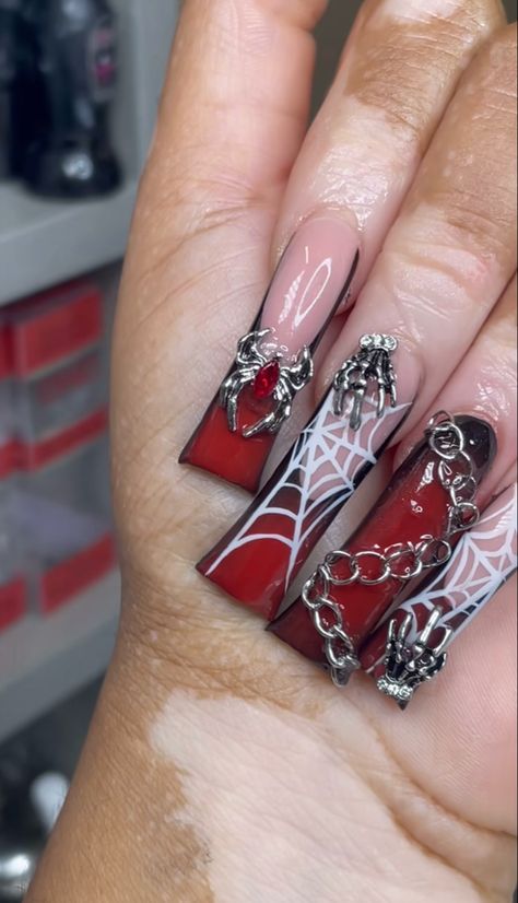 Via @kikrylx Rockstar Aesthetic Nails, Halloween Red Nails, Spooky Halloween Nails, Holloween Nails, Rockstar Aesthetic, Halloween Acrylic Nails, Punk Nails, Vampire Goth, Goth Nails