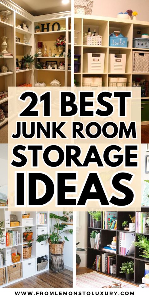 21+ Easy Junk Room Storage Ideas That Will Transform Your Space - From Lemons To Luxury Efficient Storage Space Saving, Organizing A Storage Room, Space Saver Storage Ideas, Storage Room Ideas For Small Spaces, Whole Wall Storage, Creating Storage In Small Spaces, Create Storage In Small Spaces, Narrow Storage Ideas, Storeroom Ideas Storage