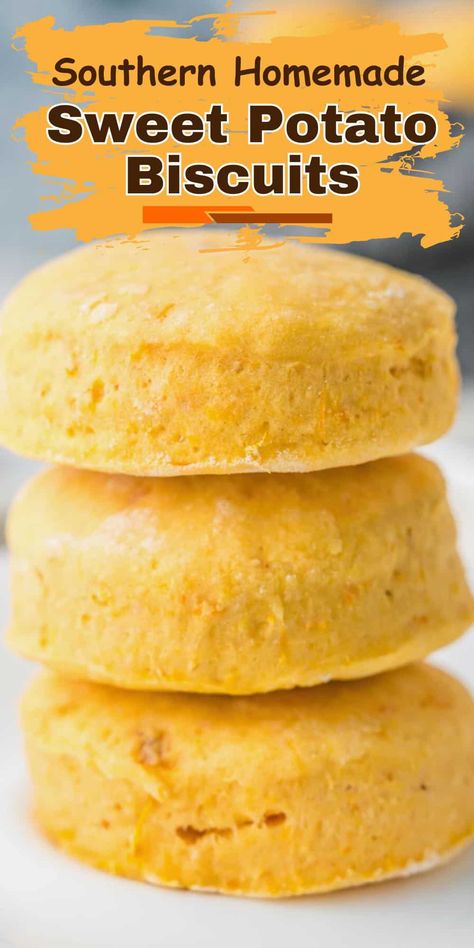 Discover the best Southern-Style Sweet Potato Biscuits made with Buttermilk! These tender and flaky, moist biscuits are the ultimate homemade comfort food. This recipe is quick and easy to make and delivers delicious golden brown biscuits perfect for breakfast, brunch, or dinner. Whether slathered with butter or jam, these homemade gems will steal the show at any meal. Don't miss this classic Southern recipe—pin it now and bake up some buttery magic! Biscuits With Buttermilk, Potato Biscuits, Classic Southern Recipes, Southern Recipe, Homemade Comfort Food, Sweet Potato Biscuits, Fluffy Biscuits, Homemade Bread Recipes Easy, Easy Holiday Recipes