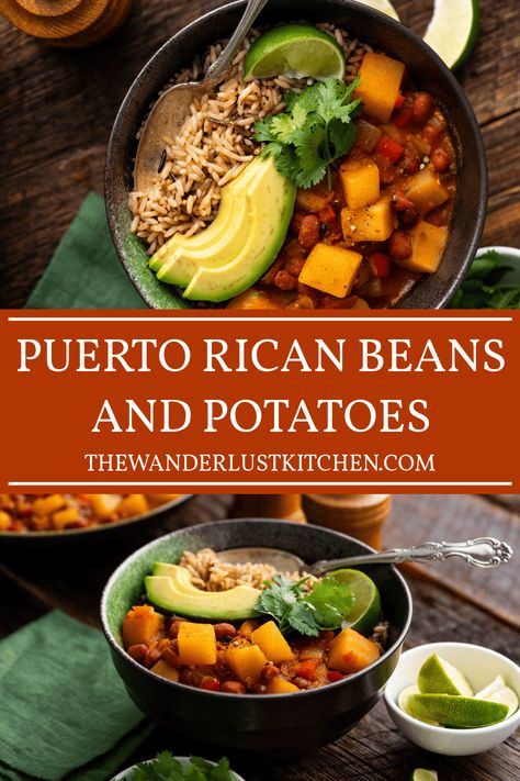 Puerto Rican Potatoes, Beans And Potatoes Recipe, Puerto Rican Beans, Easy Skillet Dinner, Beans And Potatoes, Meatless Burgers, Gourmet Food Plating, Hamburgers Grilled, Rican Food