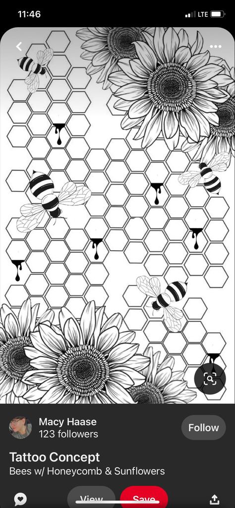 Bee With Honeycomb Drawing, Sunflower And Honeycomb Tattoo, Sunflower Honeycomb Tattoo, Honeycomb Coloring Page, Bumble Bee And Honeycomb Tattoo, Honey Combs Tattoo, Bee And Honeycomb Tattoo Sleeve, Honey Bee Art Drawings, Honeycomb Tattoo Stencil