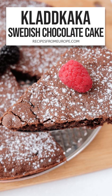 Swedish Sticky Chocolate Cake, Kladdkaka Recipe, Sticky Chocolate Cake, Scandinavian Desserts, Swedish Treats, European Desserts, Swedish Chocolate, Scandinavian Recipes, Nordic Recipe