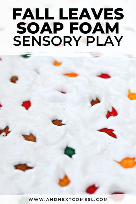 Looking for sensory bin ideas for fall? Then you should try this fall leaves soap foam sensory bin. It's perfect for toddlers, preschoolers, and kindergarten aged kids! #sensoryplay #sensorybin #sensorybins #preschool #toddlers #kindergarten Leaves Sensory Bin, Fall Sensory Activities, Leaves Sensory, Foam Sensory Play, Sensory Activities For Toddlers, Fall Sensory, Soap Foam, Sensory Diet, Sensory Activities Toddlers