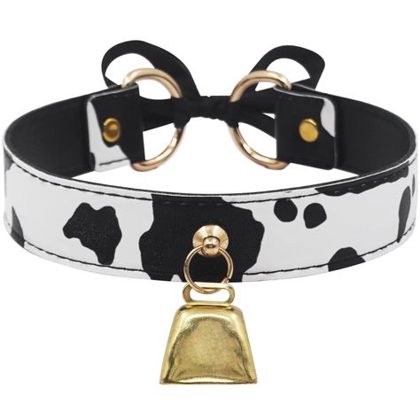 PRICES MAY VARY. 🐄CHIC COW-PRINT COLLAR🐄: Stylish accessory for women, features unique cow print & high-quality synthetic leather with silver/gold bell & ribbon tie for adjustability. 🐄FLEXIBLE FIT🐄: The Cow Leather Choker has a length of 13 inches and can be extended to 20 inches to fit a variety of neck sizes. With a width of 0.98 inches, it is designed to be comfortable and ergonomic. 🐄HIGHLY DURABLE COW NECKLACE🐄- With its double-layer leather construction and reinforced box stitches a Cow Bell Choker, Cowbell Collar, Human Collar, Cow Photoshoot, Cow Accessories, Cow Necklace, Cowboy Accessories, Bell Collar, Leather Choker Necklace