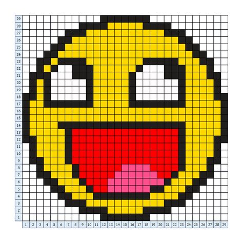 You can make it on 30x30 grid. 30 X 30 Pixel Art, Awesome Face Emoji, 30x30 Pixel Art, Pixel Art Emoji, Face Emoji, Pixel Crochet, Pixel Art Grid, Grid Pattern, Alpha Patterns