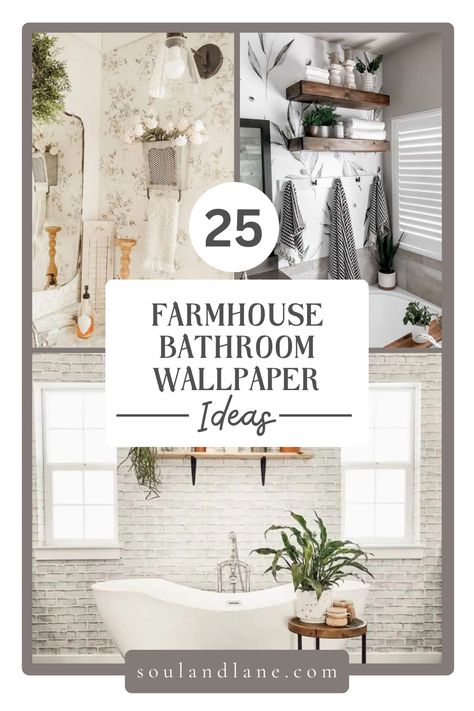 Transform your bathroom into a cozy retreat with charming farmhouse wallpaper designs. Dive into patterns that evoke the rustic charm of country living, from delicate florals and classic gingham to pastoral scenes and toile. These wallpapers add warmth and texture, creating an inviting space that blends nostalgia with modern flair. Learn how to pair your farmhouse wallpaper with vintage fixtures and natural elements for a harmonious look. Whether you're looking to create a statement wall or enve Country Farmhouse Bathroom Wallpaper, Patterned Tile Floor With Wallpaper, Guest Bathroom Wallpaper Modern, Wallpaper For Bathroom Farmhouse, Toile Bathroom Wallpaper, Modern Farmhouse Wallpaper Bathroom, Modern Farmhouse Bathroom Wallpaper, Farmhouse Wallpaper Bathroom, Farmhouse Wallpaper Accent Wall