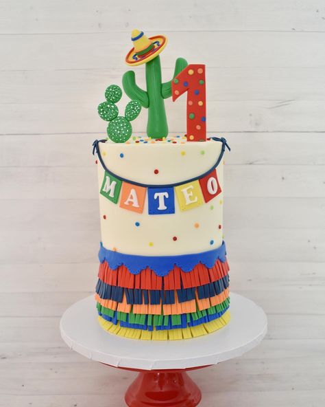 Fiesta First Birthday Cake Fiesta 1st Birthday Centerpieces, First Fiesta Cake, Fiesta Birthday Cake, Fiesta 1st Birthday, First Birthday Theme Boy, Fiesta First Birthday, Old Birthday Cake, Mexican Birthday Parties, Fiesta Cake