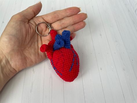 Crochet Anatomical Heart Crochet Keychain Pattern - Etsy UK Crochet Anatomical Heart, Keychain Pattern, Heart Crochet, Crochet Keychain Pattern, Heart And Lungs, Anatomical Heart, Heart And Key, Crochet Keychain, Diy Crochet Projects