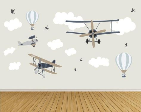 Airplane Bedroom, Baby 2024, Balloons Wall, Room Boy, Airplane Nursery, Nursery Stickers, Airplane Decor, Airplane Wall, Kids Room Murals