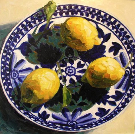 House Beautiful : Yellow Elegance June 11, 2019 | ZsaZsa Bellagio - Like No Other Blue And White Bowl, White Bowl, Food Painting, Fruit Painting, Wow Art, Paintings I Love, White Bowls, Painting Still Life, Still Life Art