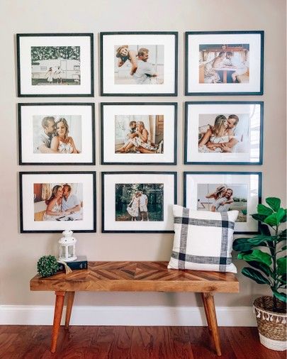 gallery wall / home decor ideas / black picture frames / couples photos / anniversary photos / hang a gallery wall @liketoknow.it @liketoknow.it.home #liketkit #LTKhome #LTKunder50 http://liketk.it/2H2JB Couple Gallery Wall Ideas, Photo Hanging Ideas Wall Picture Frames, Black Picture Frames On Wall Hallways, Bedroom Picture Wall Ideas Couples, Wedding Photo Display Home Living Room, Wedding Photo Wall Home, Wedding Photo Walls, Decoration Hall, Family Gallery Wall