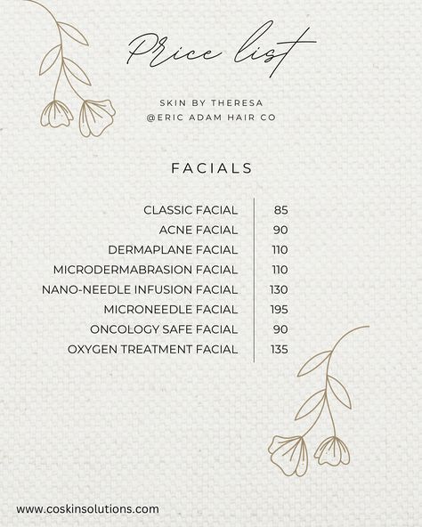 ✨Service and price list!✨ 🗓️Click on the link in my bio to see service description and to schedule your appointment. #Facial #Microneedling #Microneedle #ChemicalPeel #Skincare #Waxing #LashLiftAndTint #Eyebrows #Microdermabrasion #Dermaplane #Esthetician #LittletonEsthetician #PriceList #ServiceList Facial Menu Ideas, Esthetician Portfolio Ideas, Facial Service Menu Ideas, Esthetician Services List, Esthetician Portfolio, Esthetician Price List, Esthetician Services, Microdermabrasion Facial, Acne Facial