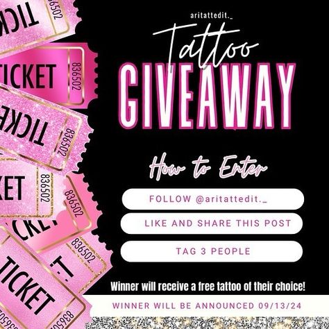 back with another giveaway !! 💕✨there will be three winners. 1st winner gets a free 8in tattoo , 2nd winner gets a free 3in tattoo with after care bag, and third winner gets 60% off ❗️ Tattoo Giveaway, After Care, Free Tattoo, Tattoos, Quick Saves