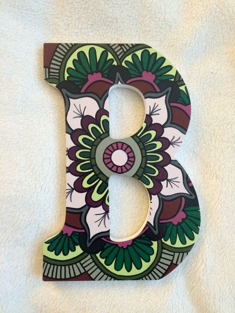 Painted letter! #painted #letter #wooden #handmade #mandala #sorority #craft Painted Letters On Wood, Cute Wood Letter Painting Ideas, Wooden Letter Painting Ideas, Painted Initials Wooden, Commercial Glass Doors, Sorority Letters Painted Wooden Easy, Old Door Decor, Wooden Letter Ideas, Dorm Paintings