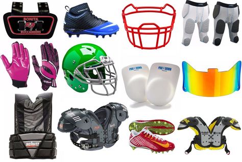 A List of American Football Protective Gear and Equipment Football Protective Gear, Protection Gear, Football Gear, Football Quotes, Football Equipment, Soccer Goal, Flag Football, Football Wallpaper, Sports Gear