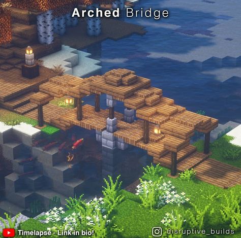 Minecraft Arched Bridge, Wood Bridge Minecraft, Arch Minecraft, Minecraft Arch, Arched Bridge, Minecraft Inspo, Arch Bridge, Minecraft Stuff, Braided Ponytail Hairstyles