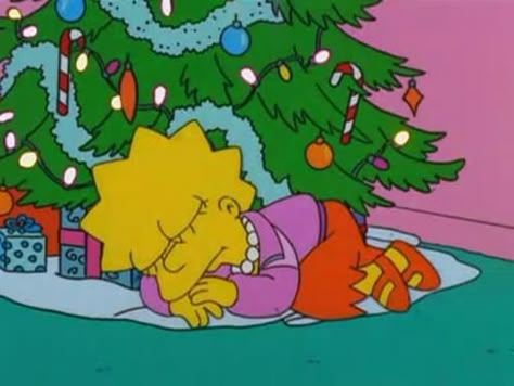 Lisa Sleeping, Simpson Christmas, Simpsons Christmas, Christmas Pfps, Homer And Marge, Cartoon Christmas Tree, Christmas Tree Wallpaper, Nostalgic Images, Christmas Cartoon