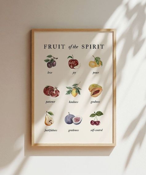 Fruit Of The Spirit Home Decor, Fruit Of The Spirit Aesthetic, Fruit Of The Spirit Wall Art, Fruit Of The Spirit Poster, Apartment Therapy Small Spaces, Fruits Of The Spirit, Christian Art Print, Bible Wall Art, Beach House Art