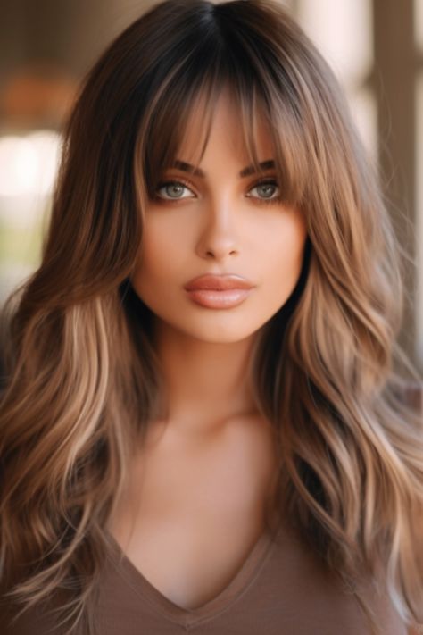 For long hair, elegant long layers with soft curtain bangs fit the bill when it comes to bringing some class. One of its leading features, the curtain bang frames your face nicely and improves various facial aspects. Click here to check out more trending long layered hair with bangs. Long Hair With Bangs And Layers, Long Hair Elegant, Long Layered Hair With Bangs, Hair Elegant, Layered Haircuts With Bangs, Medium Length Hair Hairstyles, Layered Hair With Bangs, Cool Short Hairstyles, Bangs With Medium Hair