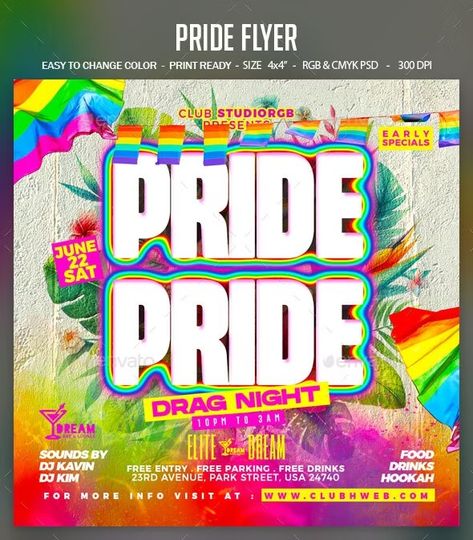 Pride Flyer, Print Templates | GraphicRiver Pride Flyer Design, Club Flyers, Pride Parade, Rainbow Flag, Disco Party, Private Party, Graphic Design Poster, Party Flyer, Poster Template