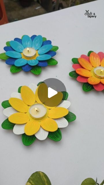 Diy Tealight Holder, Candleholder Diy, Diya Holder, Diya Decoration Ideas, Diya Decoration, Diy Diwali Decorations, Diwali Diy, Grocery Stores, Tealight Candle