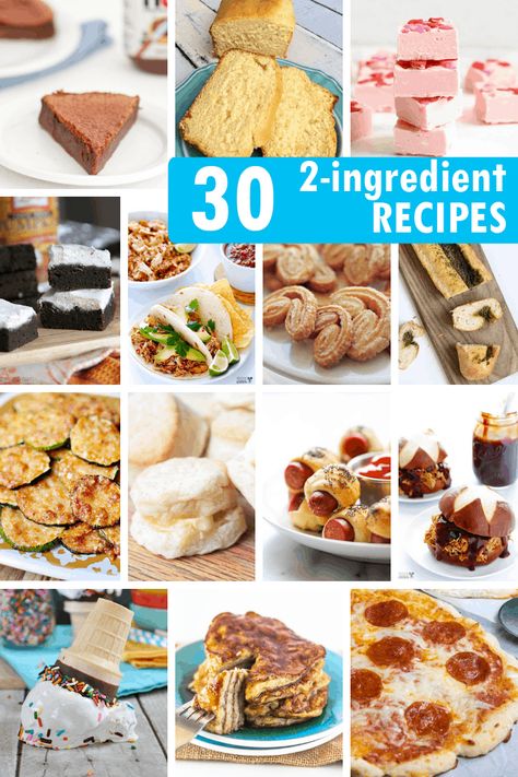 2-INGREDIENT RECIPES -- A roundup of easy two-ingredient recipes for appetizers, snacks, breakfast, breads, sides, and dinner. Recipes For Appetizers, 2 Ingredient Recipes, 3 Ingredient Recipes, Bread Appetizers, Man Food, Recipe 30, Dessert Ingredients, 2 Ingredient, Recipe Roundup