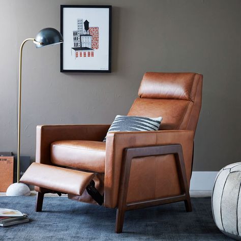 Spencer Wood-Framed Leather Recliner The Spencer, Modern Recliner, Oversized Furniture, Leather Recliner, Living Room Style, Ash Wood, West Elm, Open Box, Accent Furniture