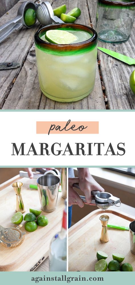 a short glass filled with paleo magarita and topped with a lime wedge Gluten Free Margarita Recipe, Gluten Free Cocktails Alcohol, Paleo Alcoholic Drinks, Sugar Free Margarita Recipe, Healthy Margarita Recipe, Paleo Margarita, Gluten Free Alcoholic Drinks, Paleo Cocktails, Celiac Diagnosis