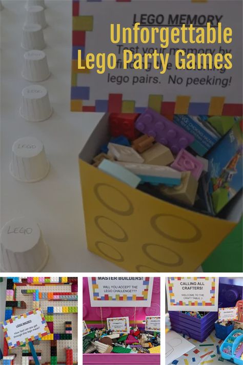 Lego Breakfast Ideas, Lego Birthday Party Invite, Lego Party Ideas Games, The Lego Movie Birthday Party, Lego Themed Party Games, Lego Party Games Activities, Lego Party Activities Kids, Dollar Tree Lego Party, Lego Birthday Party Activities