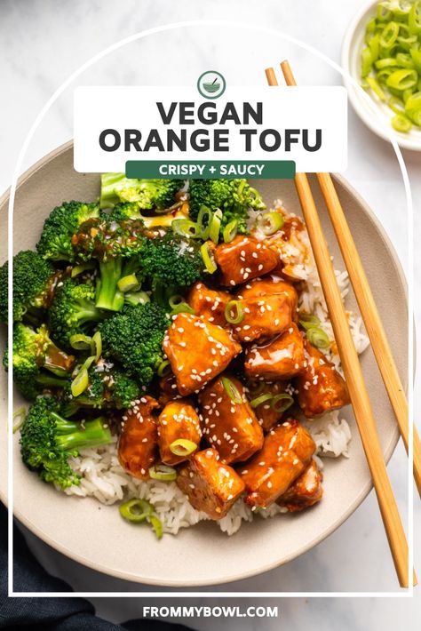 This Crispy Orange Tofu is drenched in a sweet & tangy citrus sauce for a cozy meal that’s better than takeout! Vegan & Gluten-Free. Orange Tofu Recipe, Orange Tofu, Citrus Sauce, Vegan Asian Recipes, Tofu Recipes Vegan, Better Than Takeout, Tofu Dishes, Takeout Food, Easy Vegan Dinner