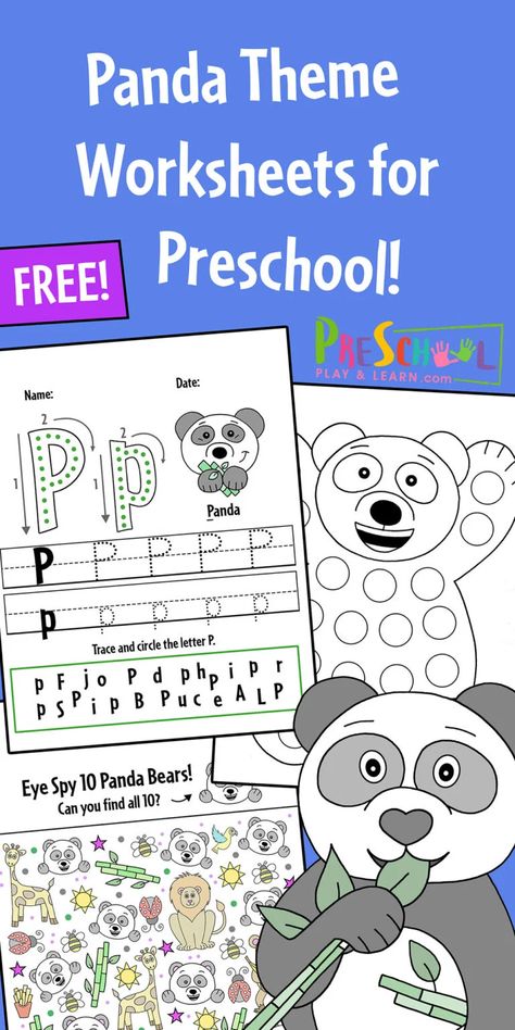 Check out these cute Panda Worksheets to make learning fun! Uses these panda printables with an animal theme, panda theme for World Panda Day on March 16, China theme for learning about other countries or National Day of the People's Republic of China on October 1st, or just to follow your child's natural interest in cute panda bears!  Have fun tracing the letter P worksheet, putting together a panda puzzle, and building fine motor skills with cut & paste panda preschool, pre-k, toddler, and kin Panda Printables, Bear Theme Preschool, Panda Activities, Homeschool Science Lessons, Animal Cell Project, Preschool Worksheets Free, Theme Of The Week, Panda Day, Cycle For Kids