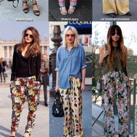 Pajama Pants Outfit, Pyjama Trend, Denim Print, Stockholm Street Style, Cooler Look, Printed Trousers, Silk Pants, Inspired Outfits, 가을 패션