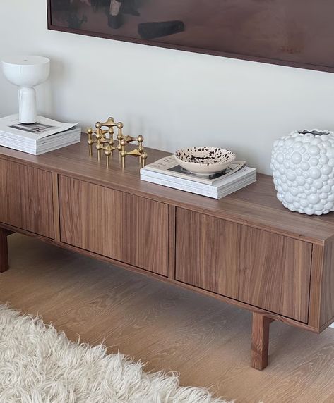 Stockholm Tv Unit, Ikea Stockholm Sideboard, Ikea Tv Console, Walnut Furniture Living Room, Ikea Tv, Stockholm Apartment, Ikea Stockholm, Deco Living Room, Apt Decor