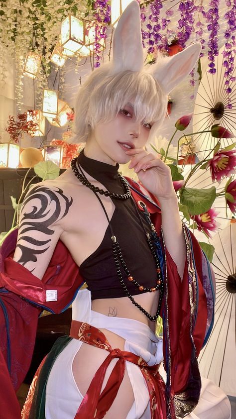 Original cosplay "Chinese New Year of Rabbit, 2023", cosplayed by おじぎojigi_chandayo ~.~ Chinese Rabbit, Rabbit Cosplay, Year Of Rabbit, Chinese New Year Outfit, Rabbit 2023, Chinese Tiger, Bunny Cosplay, Cosplay Reference, Neko Boy