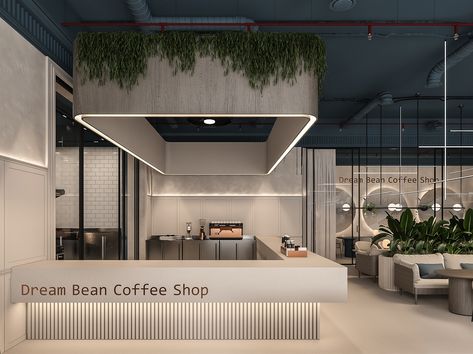 dream bean coffee shop on Behance Industrial Coffee Shop, Modern Coffee Shop, Bakery Design Interior, Coffee Shop Interior Design, Modern Cafe, Cafe Shop Design, Coffee Shops Interior, Coffee Shop Design, Coffee Shop Decor