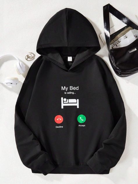 Teen Girls' Letter Print Hooded SweatshirtI discovered amazing products on SHEIN.com, come check them out! Hoodies With Funny Sayings, Cute Sweatshirts For Teens, Aesthetic Hoodies, Girls Sweatshirts, Matching Hoodies, Stylish Hoodies, Trendy Hoodies, Tracksuit Tops