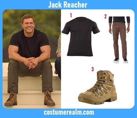 Dress Like Jack Reacher From Amazon Prime's Reacher, Jack Reacher Outfits, Costume, Cosplay, Halloween Costume, Fancy Dress, Fashion, Wardrobe Guide Tactical Fashion Men Style, Jack Reacher Outfit, Reacher Amazon Prime, Tactical Boots Outfit Men, Alan Ritchson Jack Reacher, Tactical Outfits Men, Tactical Boots Outfit, Jack Reacher Series, Tactical Outfit