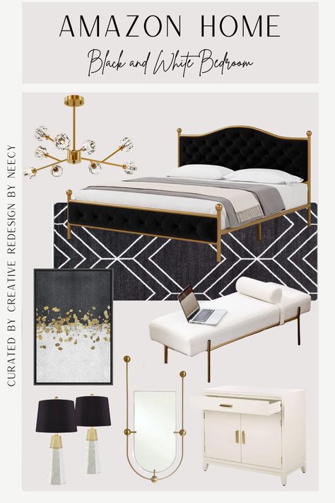 Bed Black And White, Found It On Amazon, Black And White Bedroom, French Style Bedroom, White Bedroom Design, Black Bed Frame, Decor Color Schemes, Gold Bed, Inspired Bedroom