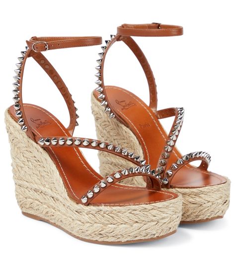 Louboutin Wedges, Louboutin Online, Brown Accessories, Brown Wedge Sandals, Fashion Shoes Sandals, Red Louboutin, Brown Wedges, Leather Wedge Sandals, Espadrille Shoes