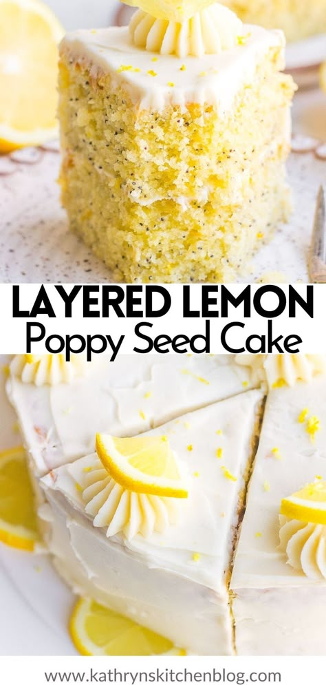 Lemon Poppy Seed Cake (with Lemon Buttercream Frosting) Recipes With Lemon, Poppy Seed Cake Recipe, Lemon Poppy Seed Cake, Poppyseed Cake, Lemon Buttercream Frosting, Lemon Poppyseed Cake, Homemade Toffee, Poppy Seed Cake, Flourless Cake