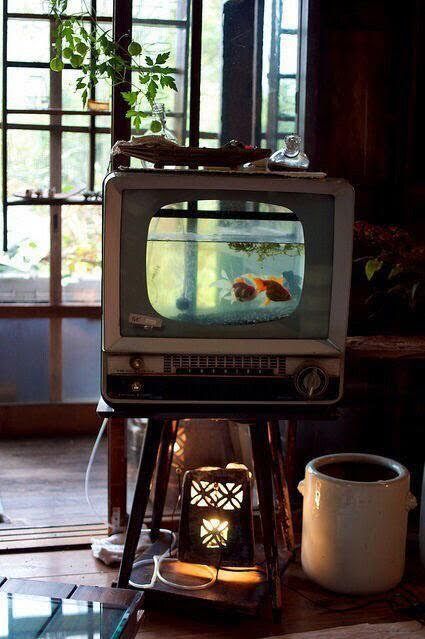 Aquarium Setup, Upcycling Ideas, Aquarium Design, Bedroom Idea, Tank Design, Vintage Tv, Aquascaping, Assemblage Art, Fish Bowl