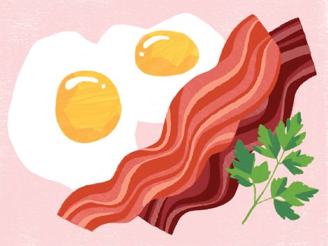 Eggs & Bacon by Drew Bardana Bacon Drawing, Bacon Tattoo, Bacon Desserts, Restaurant Images, Egg Vector, Inspiring Illustration, Bacon In The Oven, Beef Bacon, Cute Egg