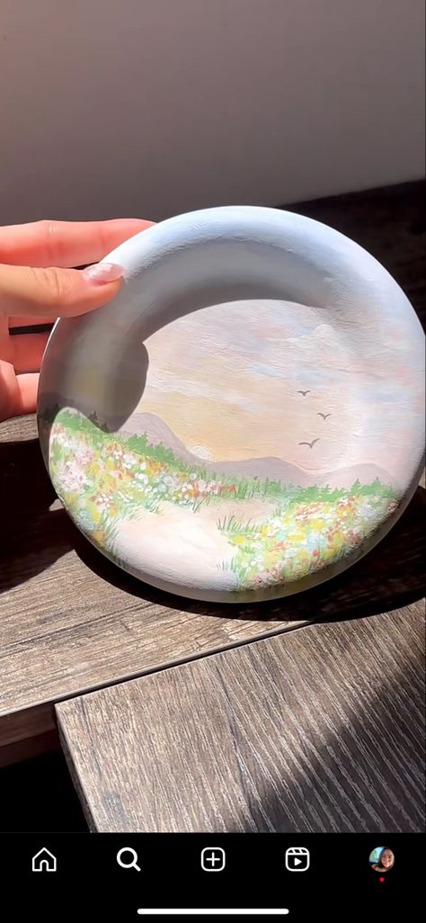 Bowls Pottery Painting Ideas, Sunset Pottery Painting, Pottery Painting Sea, Landscape Pottery, Ceramics Plate, Painting Porcelain, Diy Keramik, Clay Painting, Painting Pottery