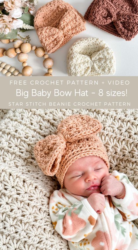 Crochet Baby Projects, Baby Bow Hats, Crochet Newborn Hat, Crochet Baby Gifts, Crochet Baby Hat Patterns, Crocheted Hats, Dream Summer, Baby Hat Patterns, Kit Bebe