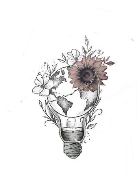 Pack Light Tattoo, In A World Of My Own Tattoo, Nova Tattoo, Lightbulb Tattoo, Light Bulb Drawing, Globe Tattoos, Globe Flower, Lightning Tattoo, Tattoo 2024