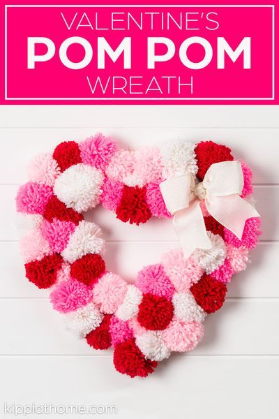 Make a gorgeous super easy DIY Pom Pom Wreath for Valentine's Day. Wreaths can be used for your front door, wall decor, or over your fireplace—easy step by step tutorial with a video. Diy Valentine Decorations, Heart Wreath Form, Pom Pom Heart, Heart Wreath Diy, Valentine Wreath Diy, Boho Valentine, Pom Wreath, Heart Shaped Wreaths, Pom Pom Wreath