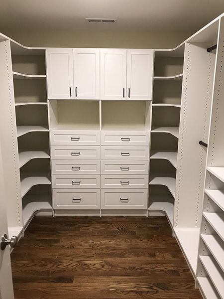 Master Closet Design Walk In Luxe, Walk In Closet Ideas U Shaped, Closet Organizer Systems, Walking Closet Ideas Modern, Walk In Closet White And Wood, Walk In Closet With Drawers And Shelves, Large Closet Ideas Layout Master Suite, Square Walkin Closet Ideas Layout, Square Walking Closet Ideas